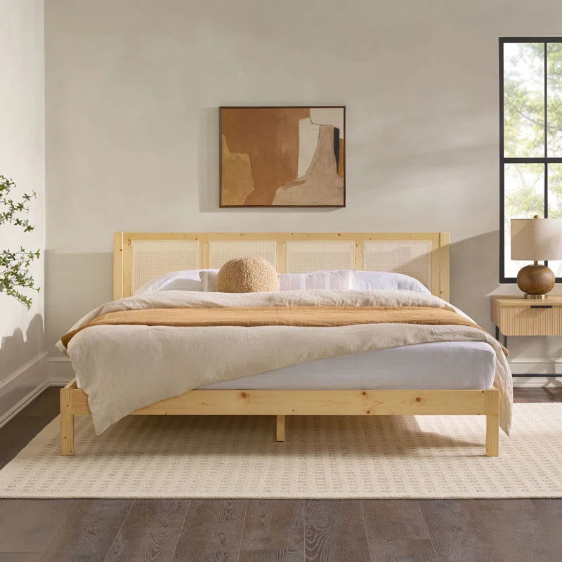 Solid Canadian Pine Wood Natural Cane Platform Bed - Furnishiaa -  -